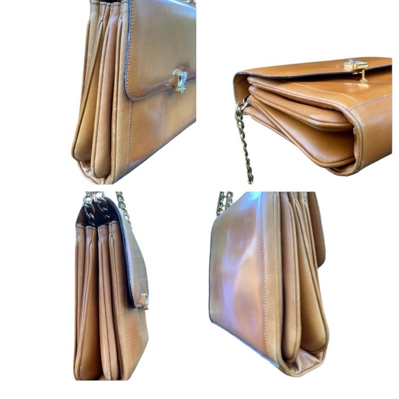 Stunning vintage CELINE Paris tan leather chain link shoulder bag purse two way - Picture 10 of 16
